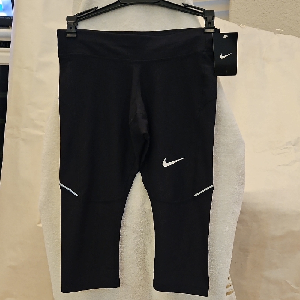 Nike DRI-FIT Womens XS Filament Running Tights (3/4 Capri) Black 519980